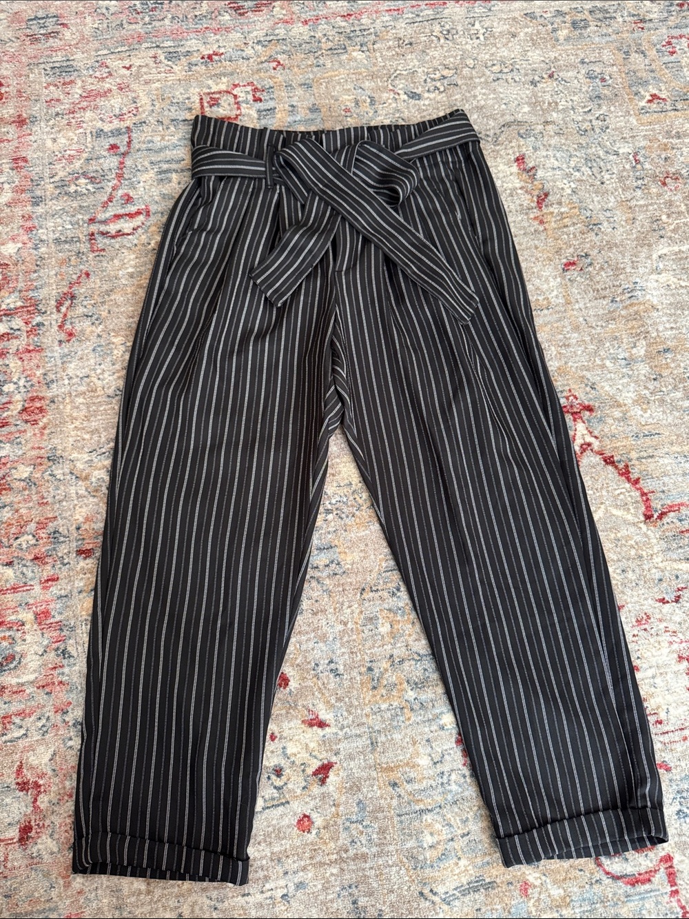Indigo Rein Black Pinstripe Wide Leg Paperbag Pants